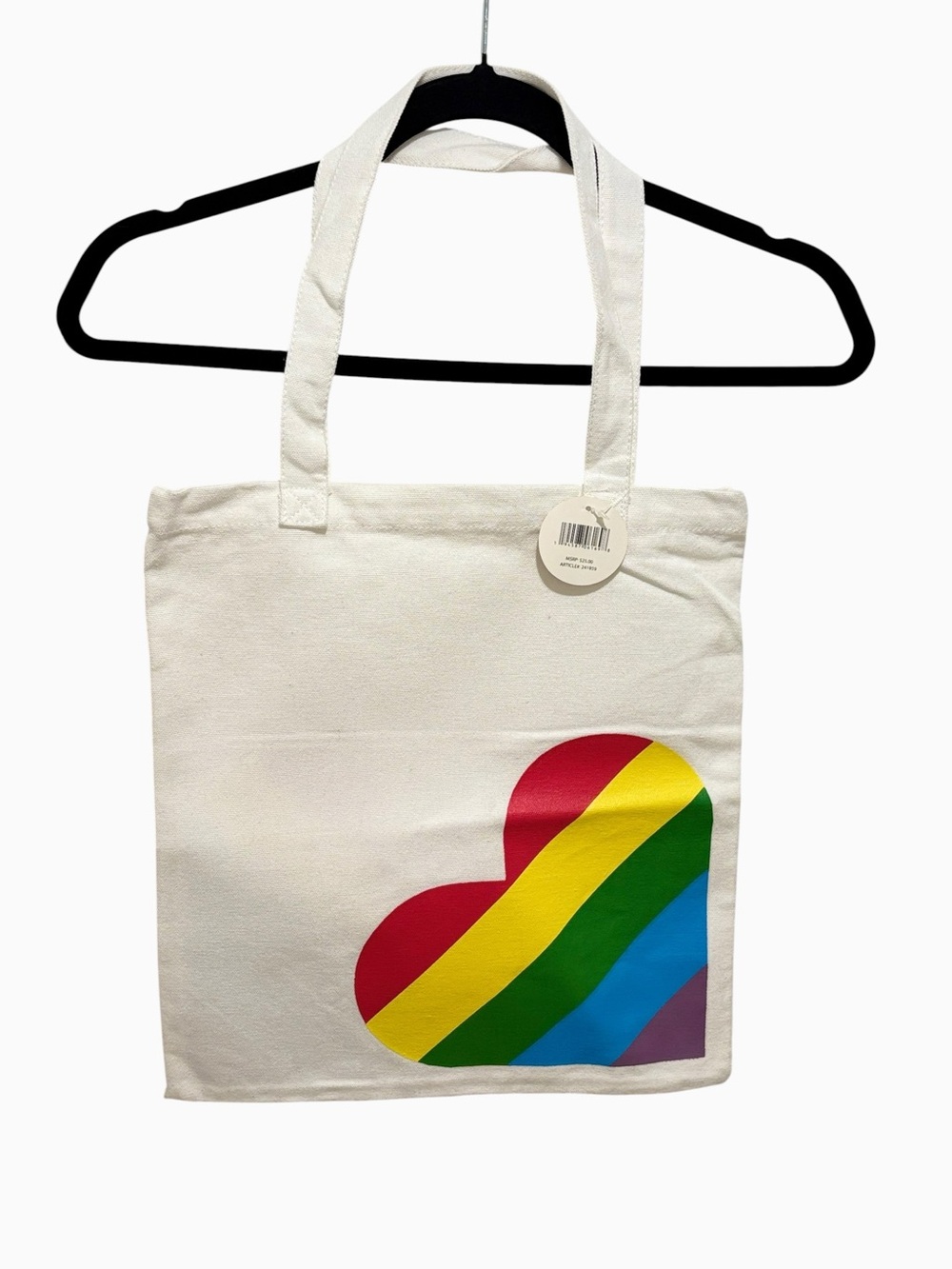 Canvas Tote Bag with Rainbow Heart - White